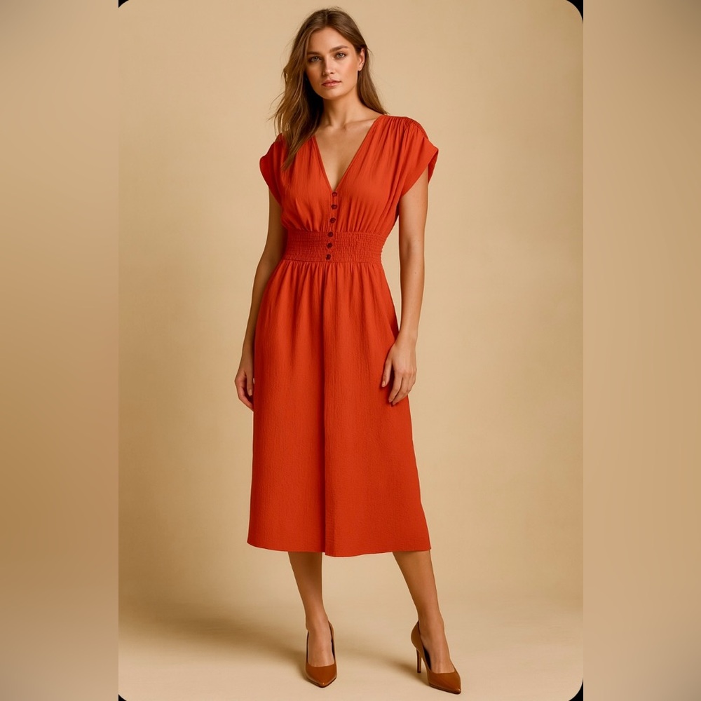 Calvin Klein Vibrant Orange Midi Dress